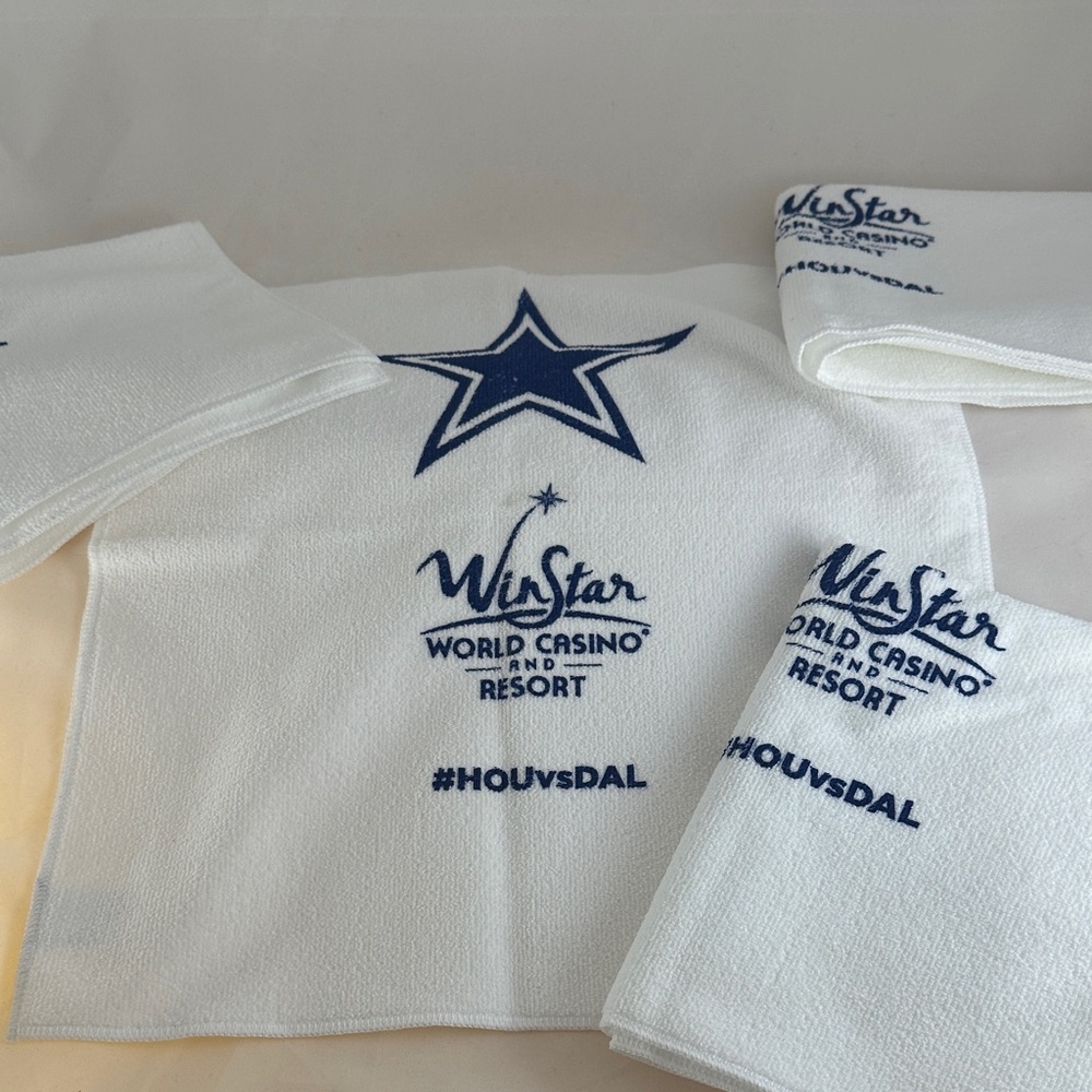 WinStar White Microfiber Towels with Blue Logo 2022 #HOUvsDAL